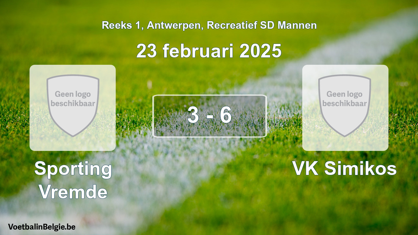 Gespeelde wedstrijd recreatiefvoetbal: Sporting Vremde - VK Simikos 3 - 6 (23 februari 2025)