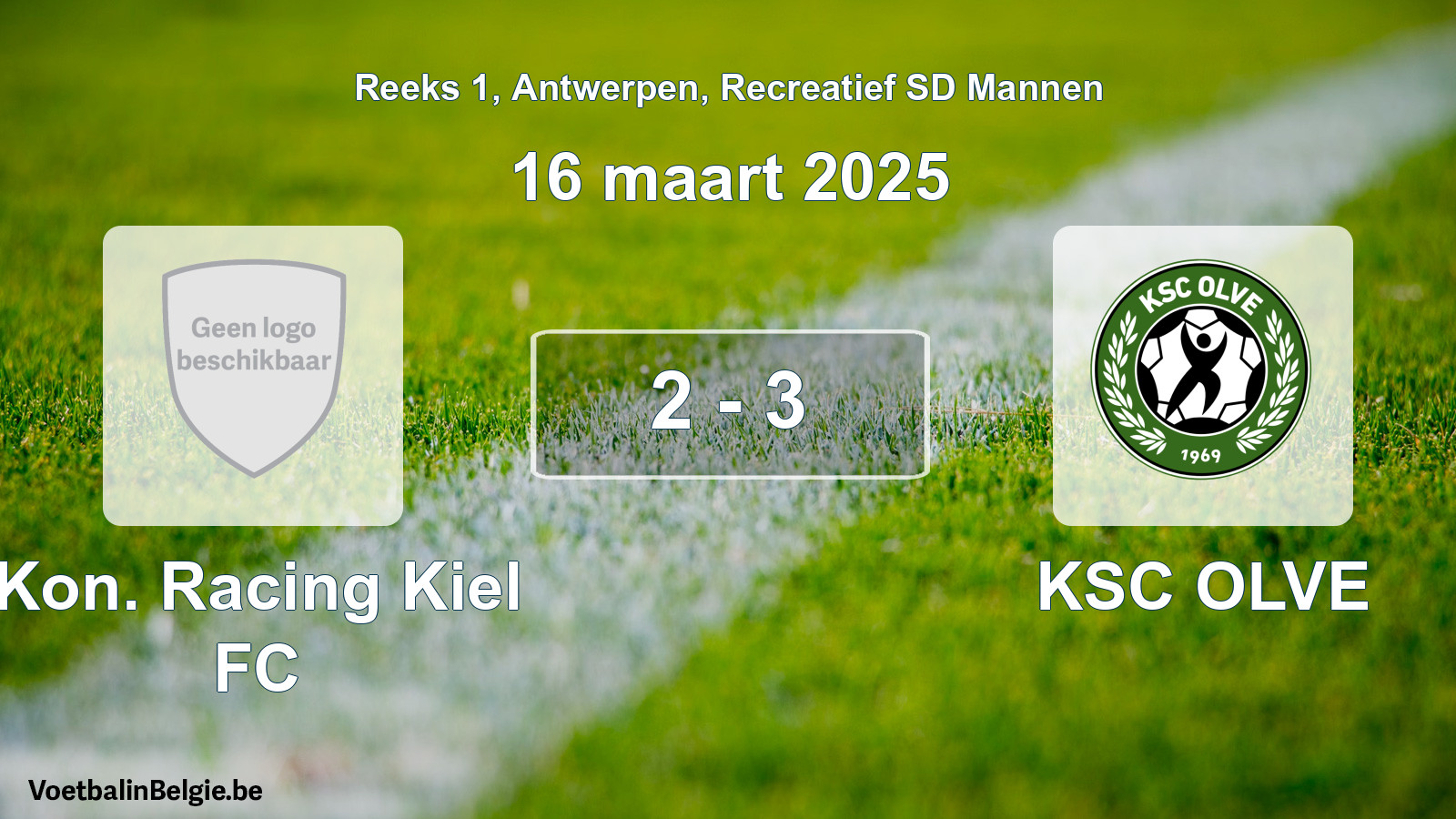 Gespeelde wedstrijd recreatiefvoetbal: Kon. Racing Kiel FC - KSC OLVE 2 - 3 (16 maart 2025)