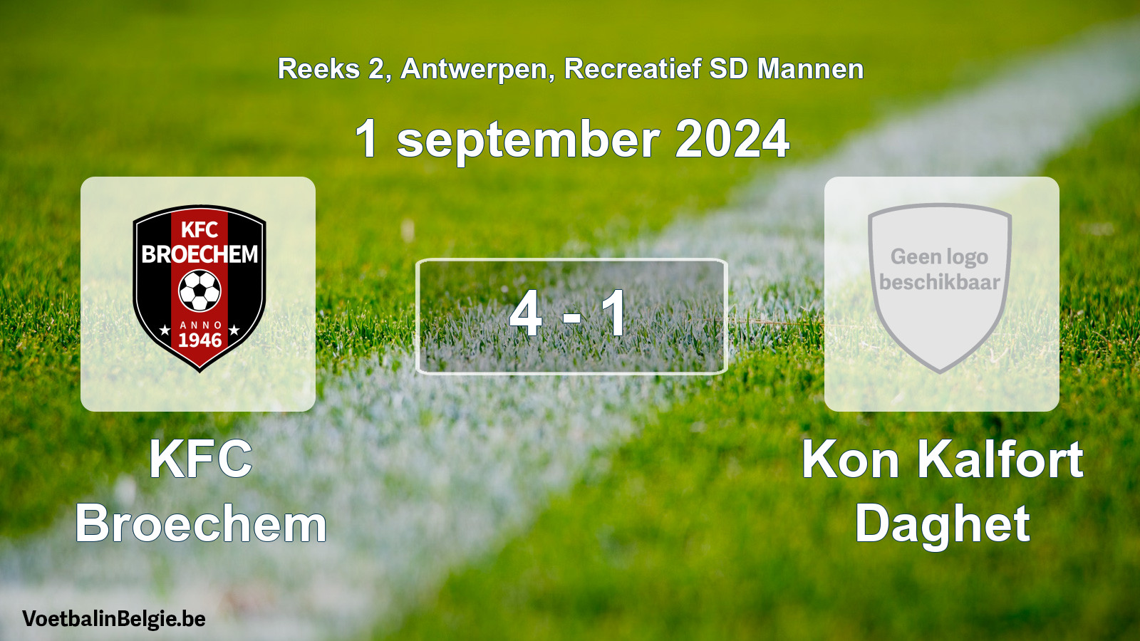 Gespeelde wedstrijd recreatiefvoetbal: KFC Broechem - Kon Kalfort Daghet 4 - 1 (1 september 2024)