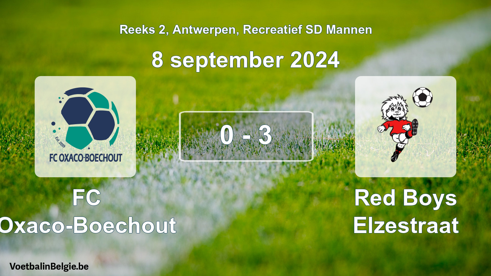 Gespeelde wedstrijd recreatiefvoetbal: FC Oxaco-Boechout - Red Boys Elzestraat 0 - 3 (8 september 2024)