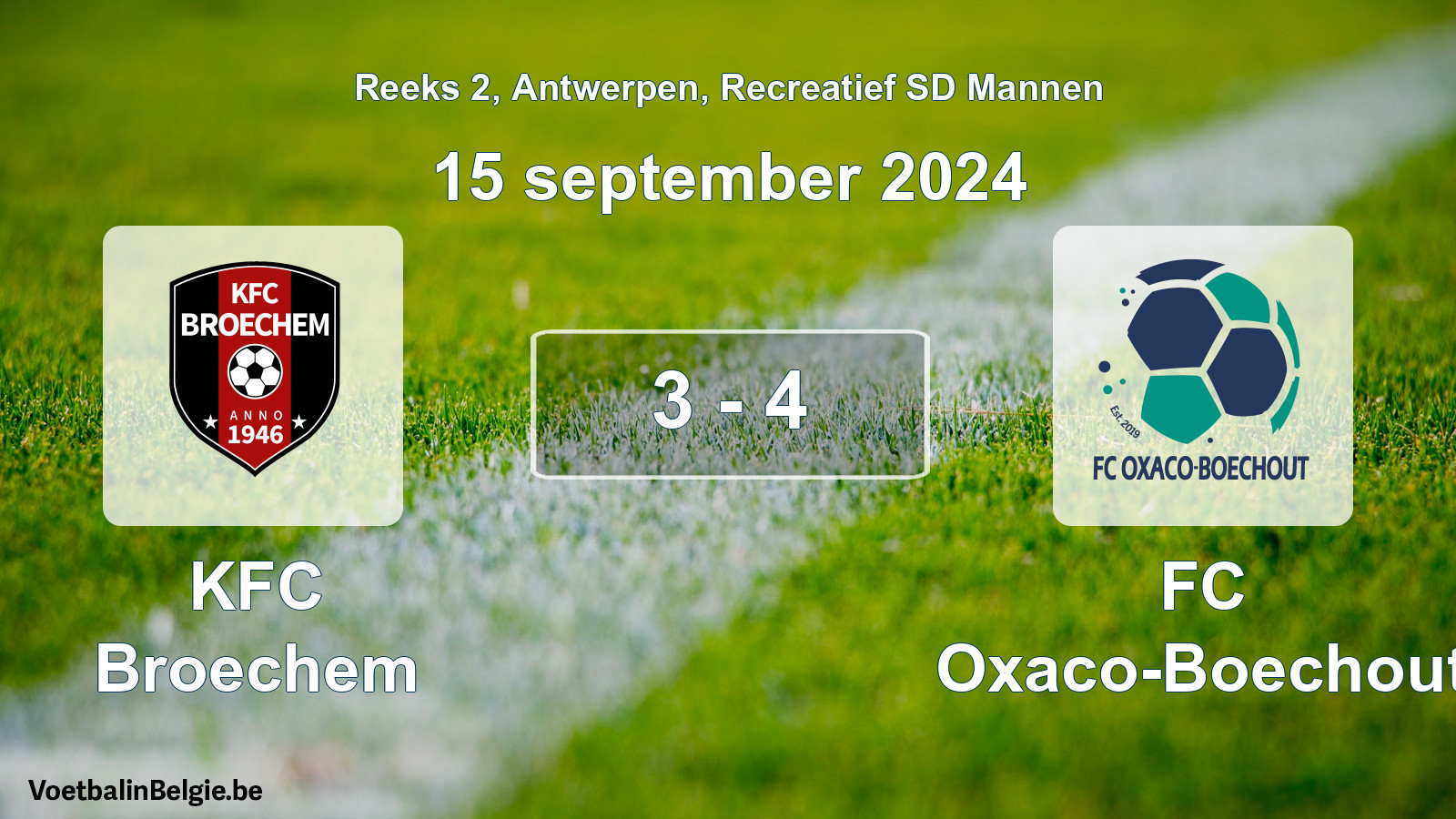 Gespeelde wedstrijd recreatiefvoetbal: KFC Broechem - FC Oxaco-Boechout 3 - 4 (15 september 2024)