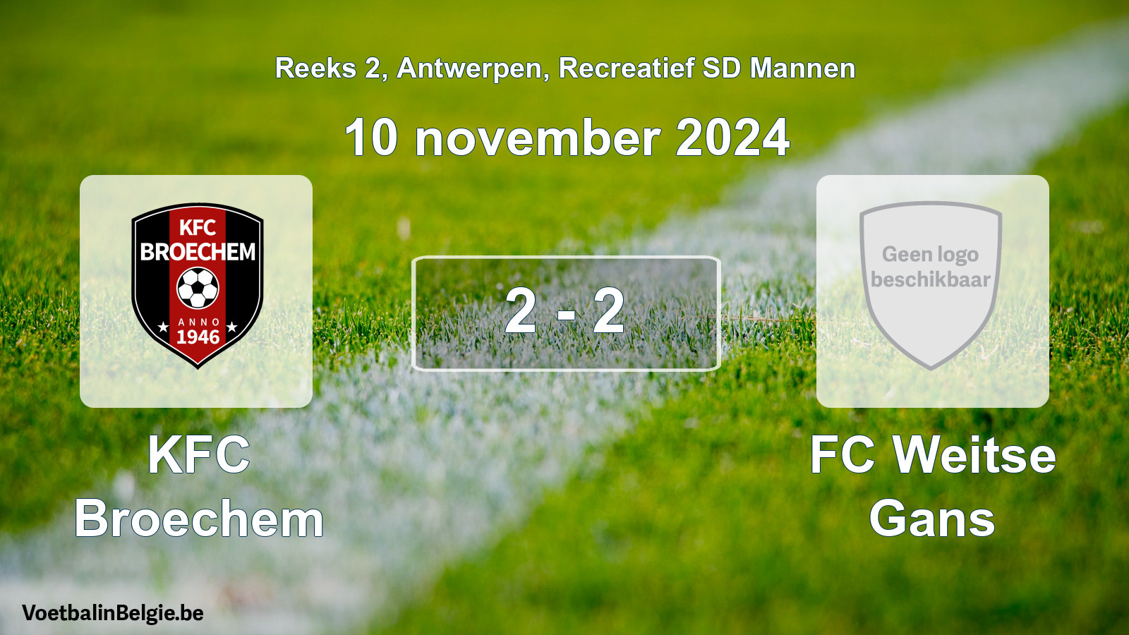 Gespeelde wedstrijd recreatiefvoetbal: KFC Broechem - FC Weitse Gans 2 - 2 (10 november 2024)