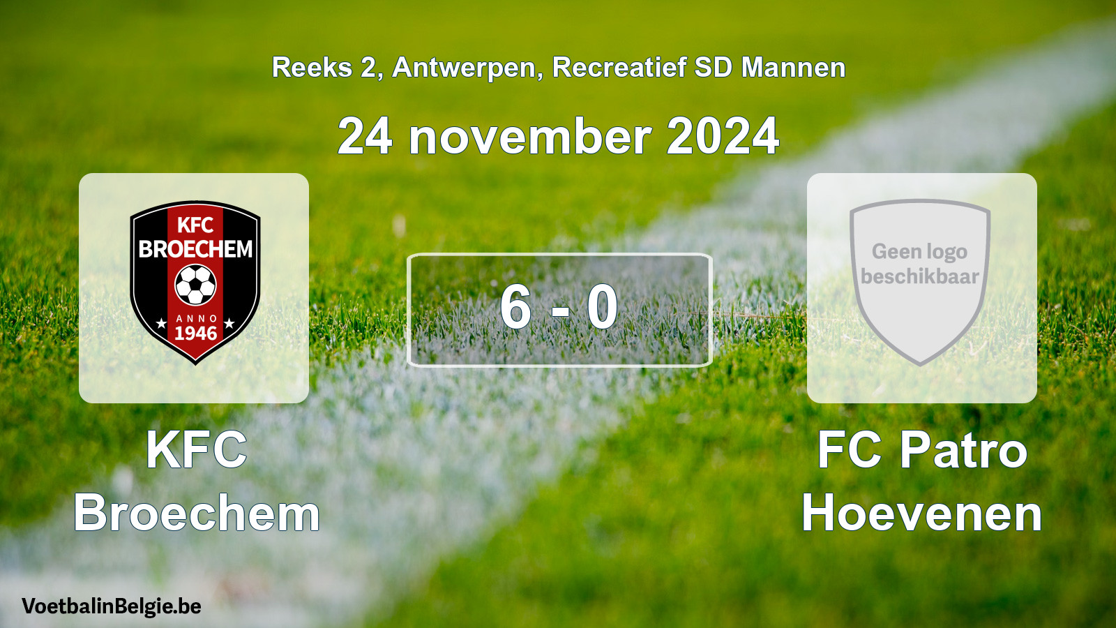 Gespeelde wedstrijd recreatiefvoetbal: KFC Broechem - FC Patro Hoevenen 6 - 0 (24 november 2024)