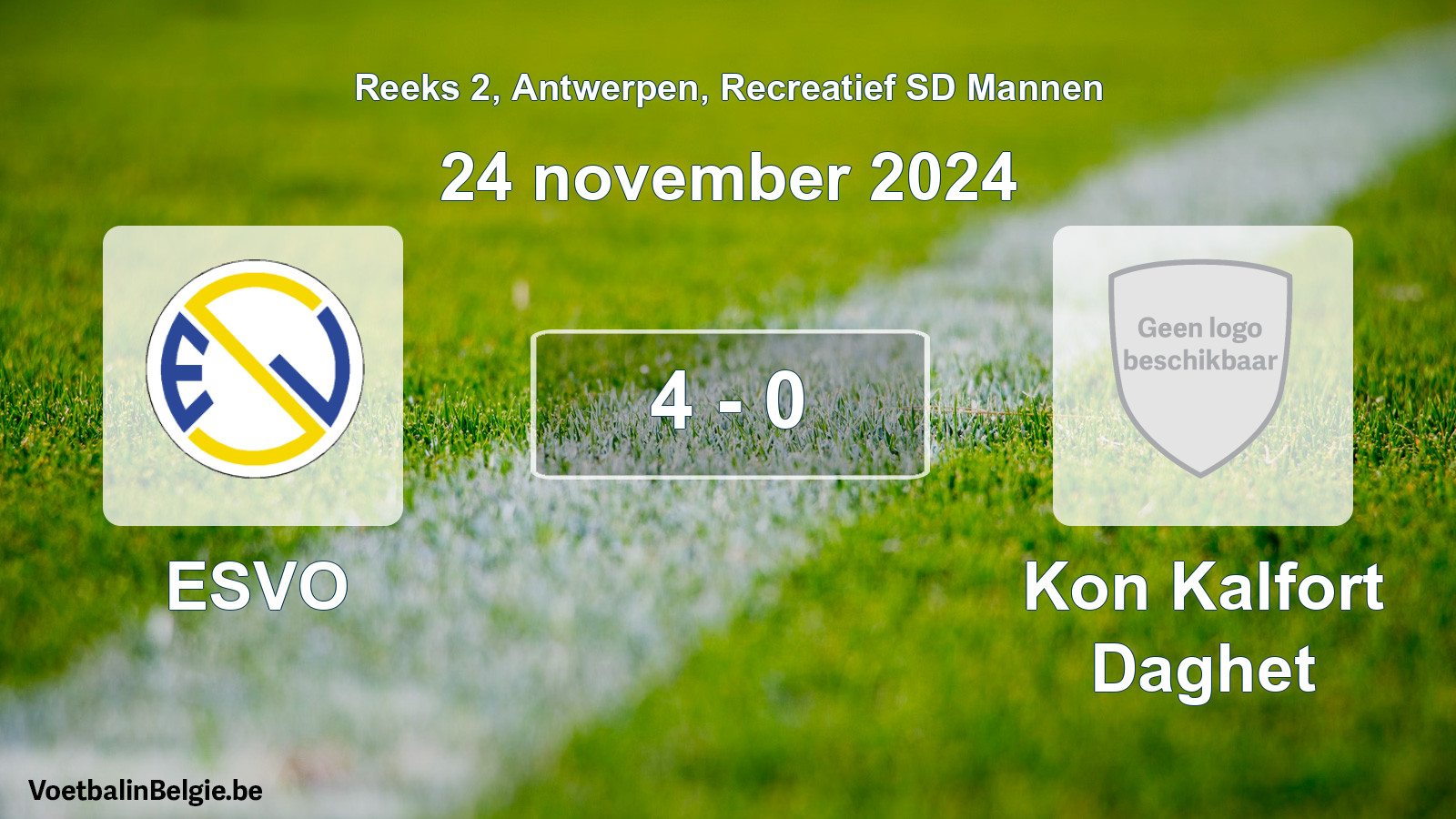 Gespeelde wedstrijd recreatiefvoetbal: ESVO - Kon Kalfort Daghet 4 - 0 (24 november 2024)