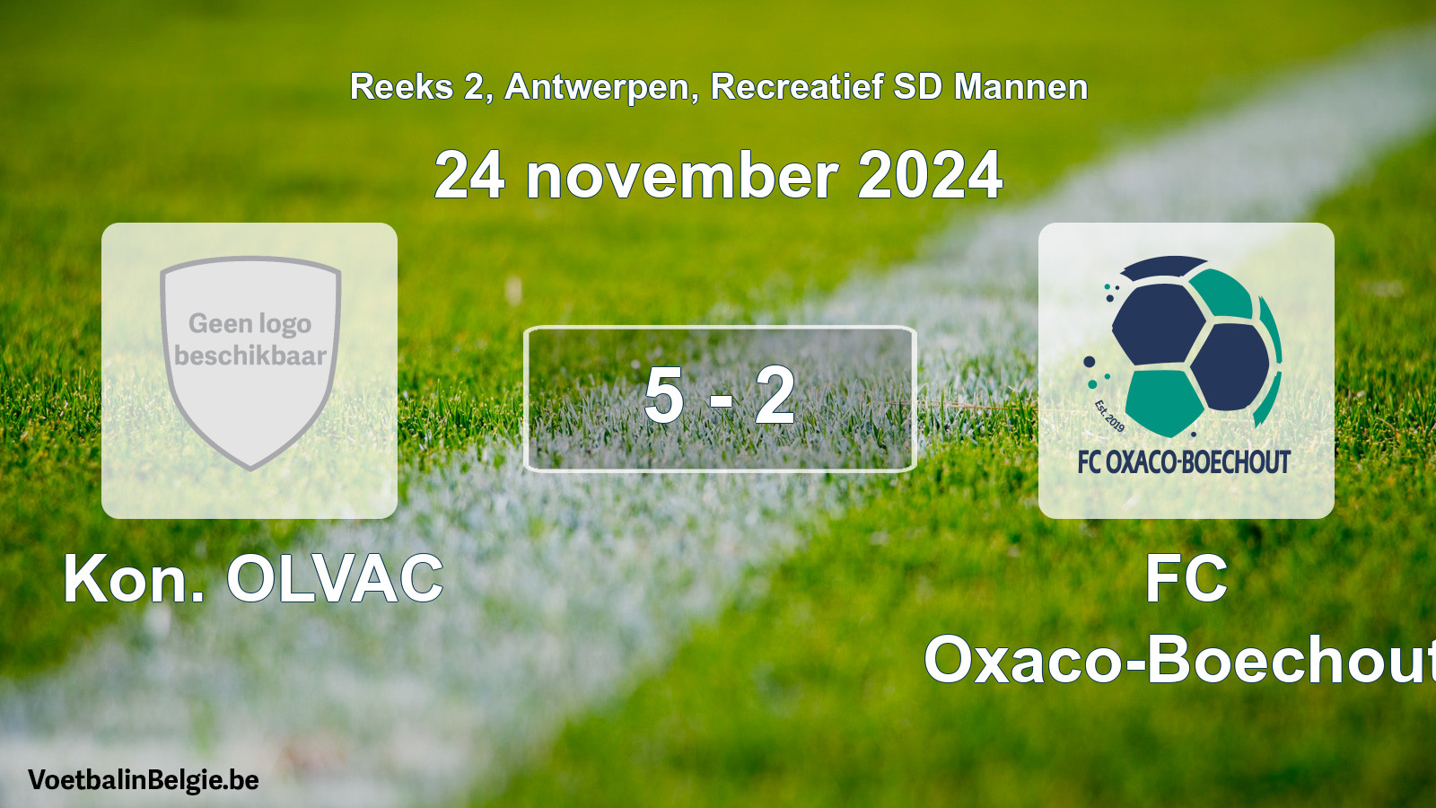 Gespeelde wedstrijd recreatiefvoetbal: Kon. OLVAC - FC Oxaco-Boechout 5 - 2 (24 november 2024)