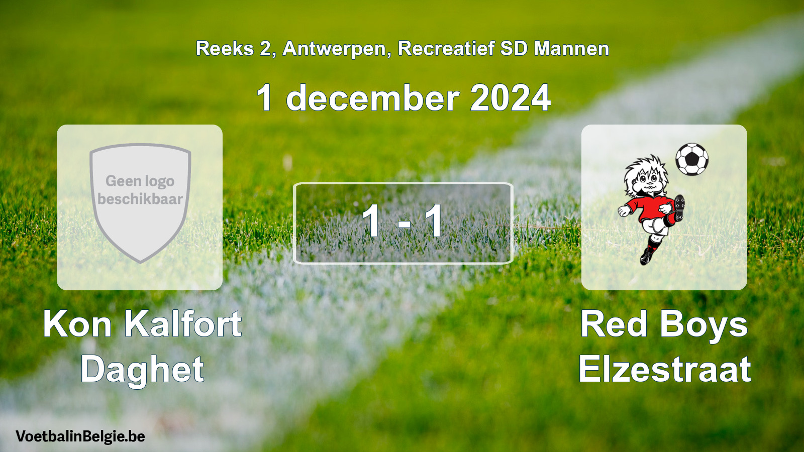 Gespeelde wedstrijd recreatiefvoetbal: Kon Kalfort Daghet - Red Boys Elzestraat 1 - 1 (1 december 2024)