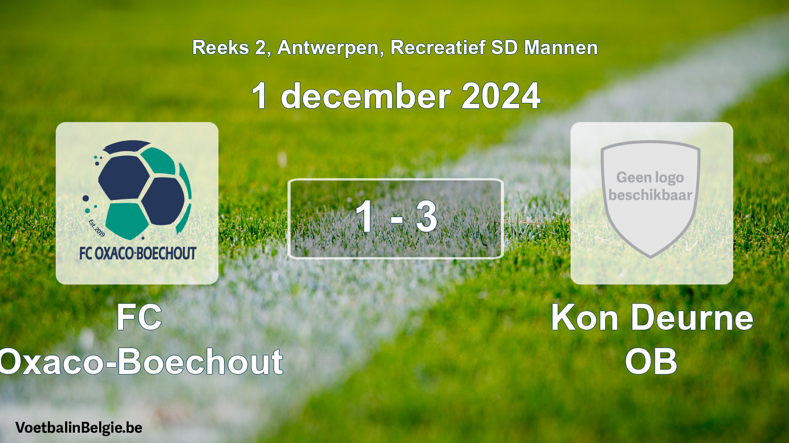 Gespeelde wedstrijd recreatiefvoetbal: FC Oxaco-Boechout - Kon Deurne OB 1 - 3 (1 december 2024)