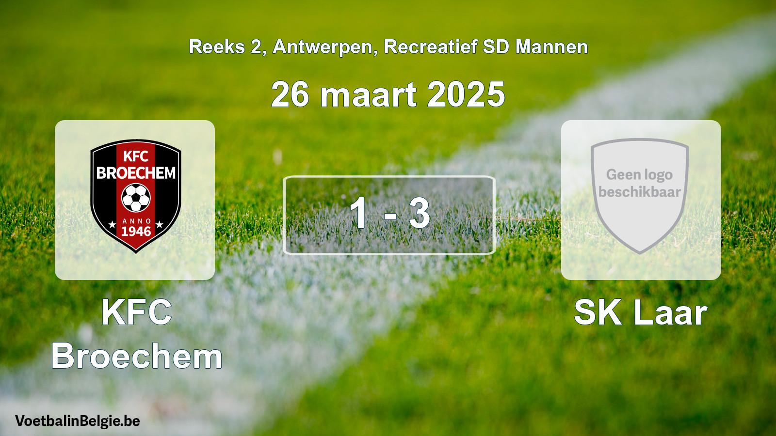 Gespeelde wedstrijd recreatiefvoetbal: KFC Broechem - SK Laar 1 - 3 (26 maart 2025)