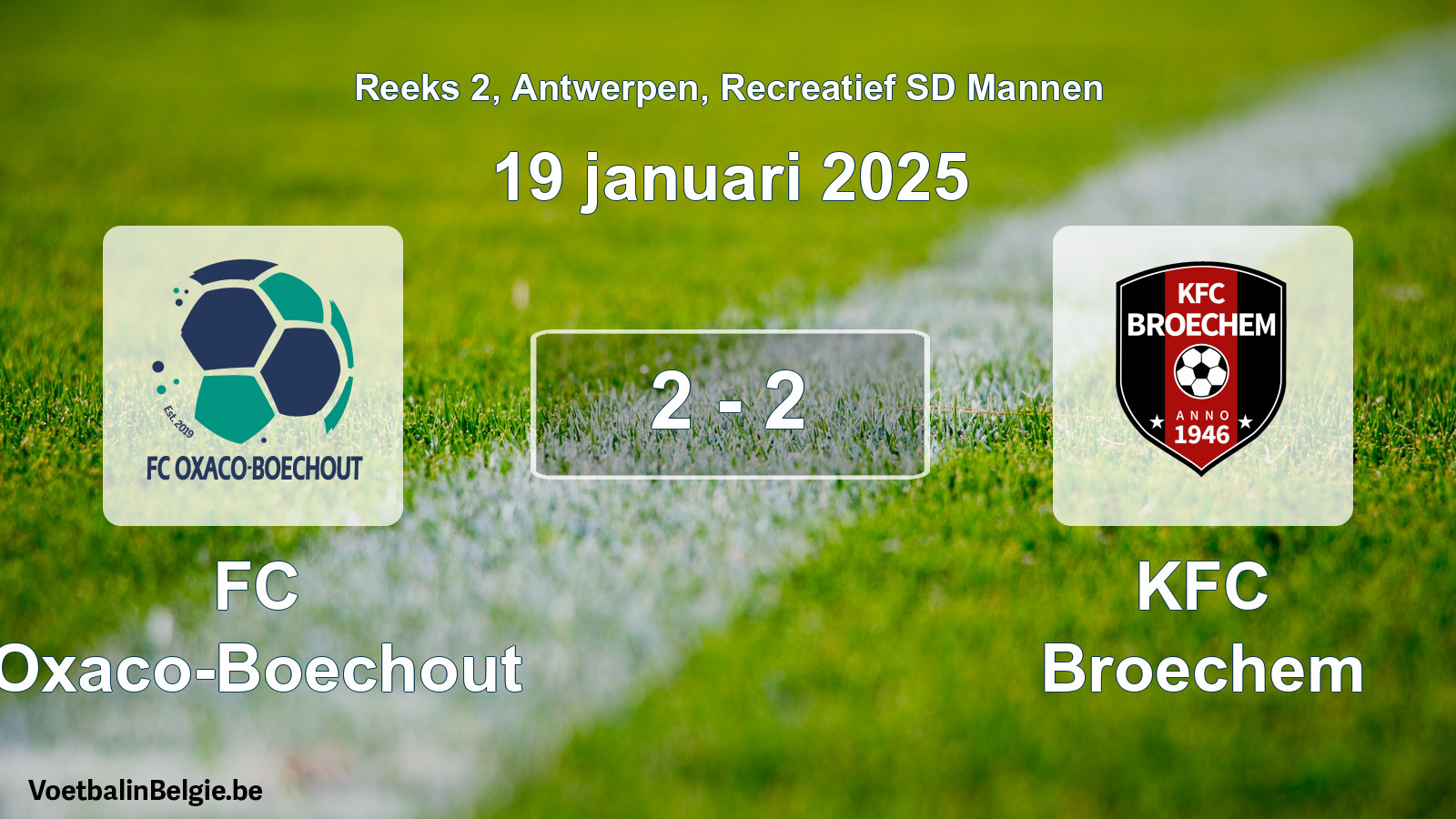 Gespeelde wedstrijd recreatiefvoetbal: FC Oxaco-Boechout - KFC Broechem 2 - 2 (19 januari 2025)