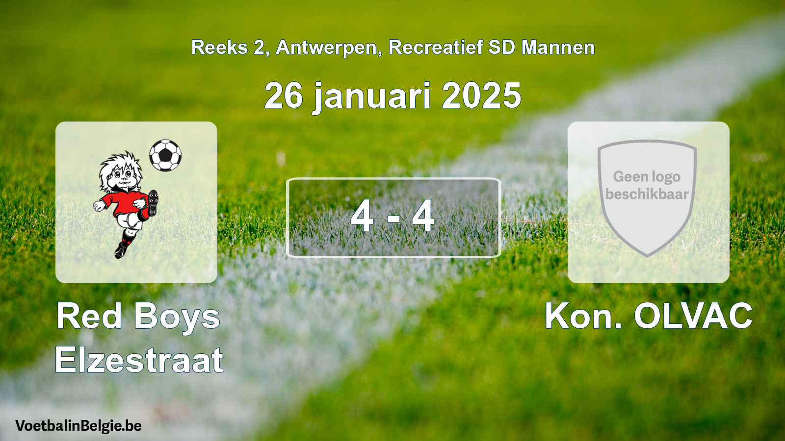 Gespeelde wedstrijd recreatiefvoetbal: Red Boys Elzestraat - Kon. OLVAC 4 - 4 (26 januari 2025)
