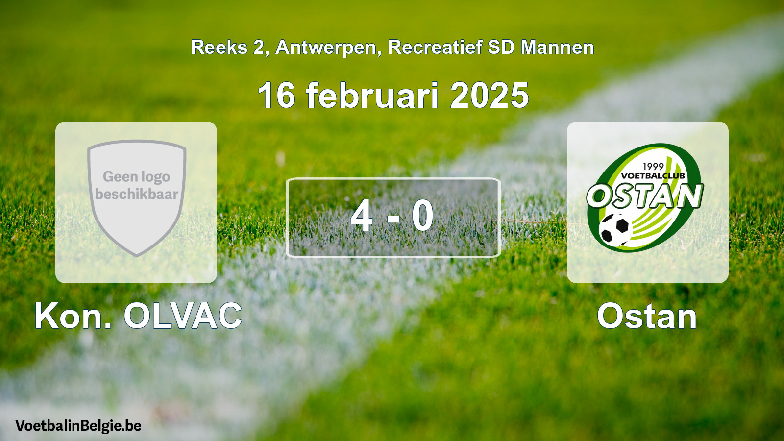 Gespeelde wedstrijd recreatiefvoetbal: Kon. OLVAC - Ostan 4 - 0 (16 februari 2025)