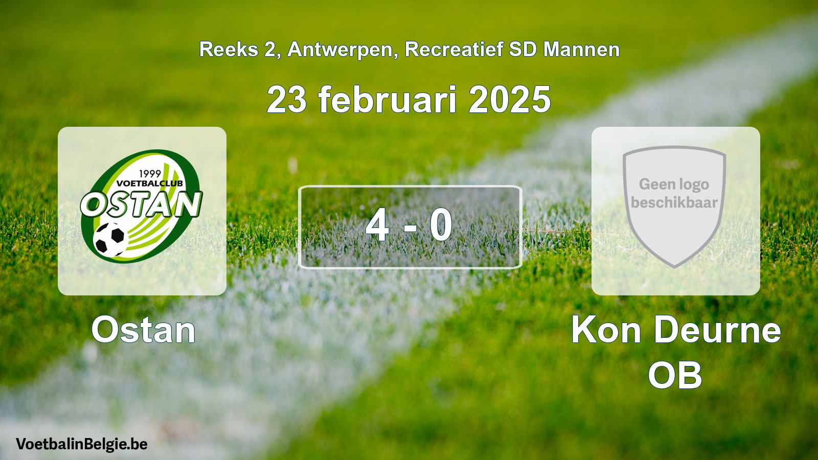 Gespeelde wedstrijd recreatiefvoetbal: Ostan - Kon Deurne OB 4 - 0 (23 februari 2025)