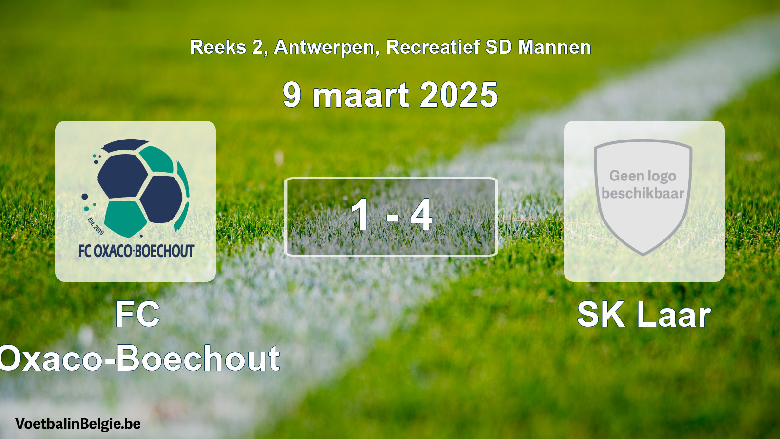 Gespeelde wedstrijd recreatiefvoetbal: FC Oxaco-Boechout - SK Laar 1 - 4 (9 maart 2025)