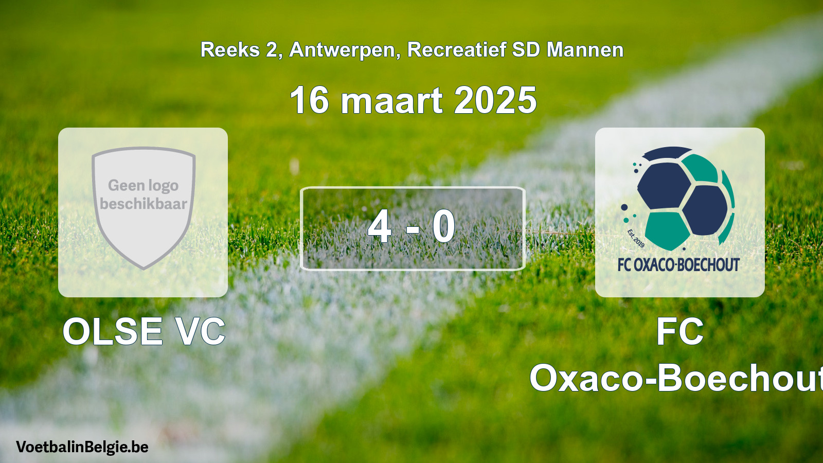 Gespeelde wedstrijd recreatiefvoetbal: OLSE VC - FC Oxaco-Boechout 4 - 0 (16 maart 2025)