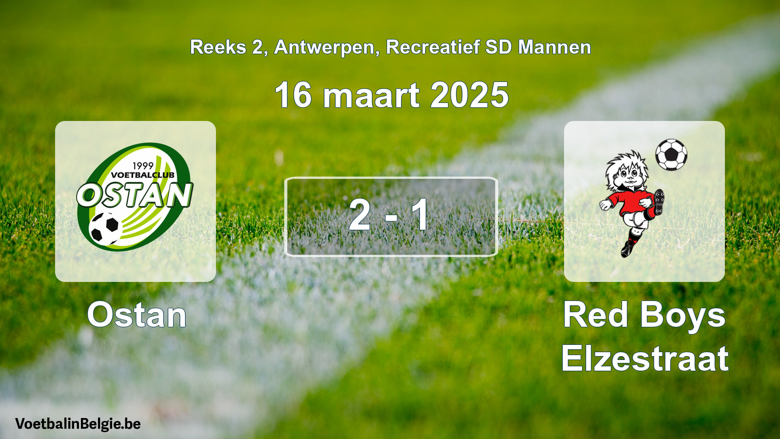 Gespeelde wedstrijd recreatiefvoetbal: Ostan - Red Boys Elzestraat 2 - 1 (16 maart 2025)