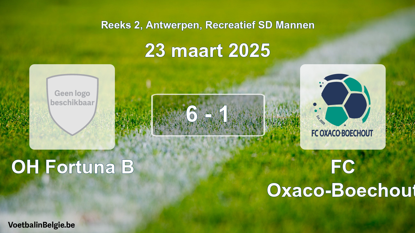 Gespeelde wedstrijd recreatiefvoetbal: OH Fortuna B - FC Oxaco-Boechout 6 - 1 (23 maart 2025)