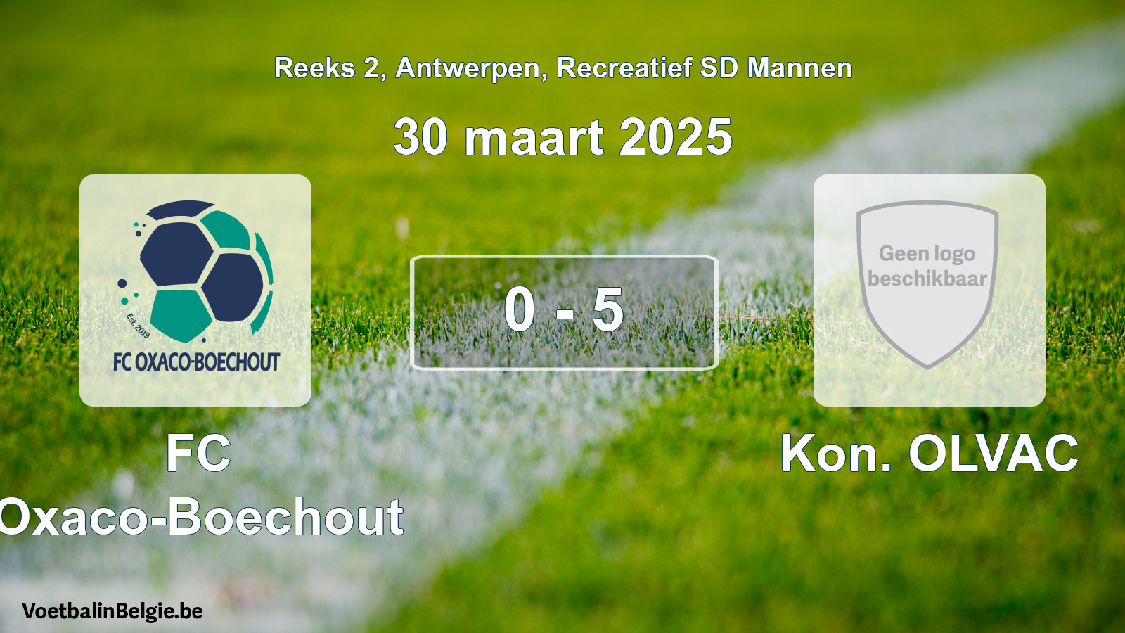 Gespeelde wedstrijd recreatiefvoetbal: FC Oxaco-Boechout - Kon. OLVAC 0 - 5 (30 maart 2025)