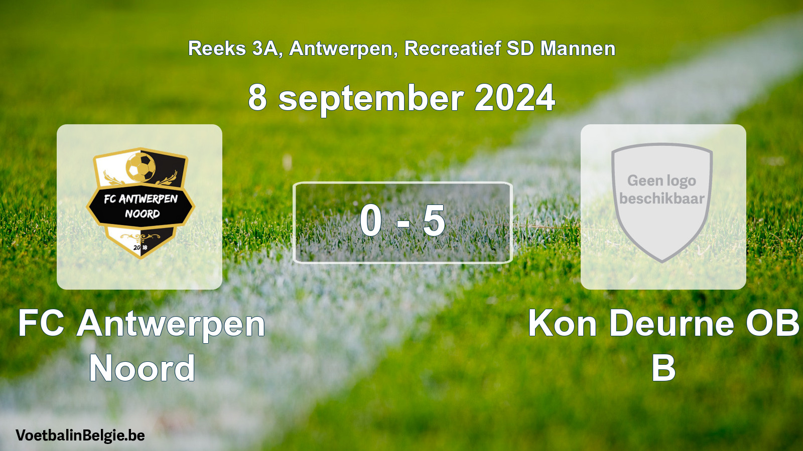 Gespeelde wedstrijd recreatiefvoetbal: FC Antwerpen Noord - Kon Deurne OB B 0 - 5 (8 september 2024)