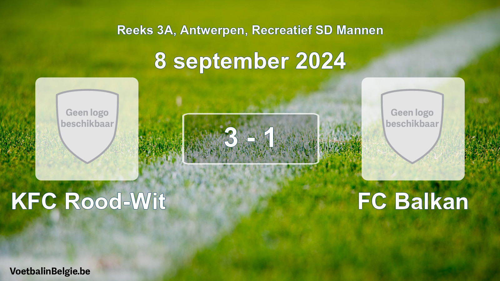 Match joué football récréatif sd hommes: KFC Rood-Wit - FC Balkan 3 - 1 (8 septembre 2024)