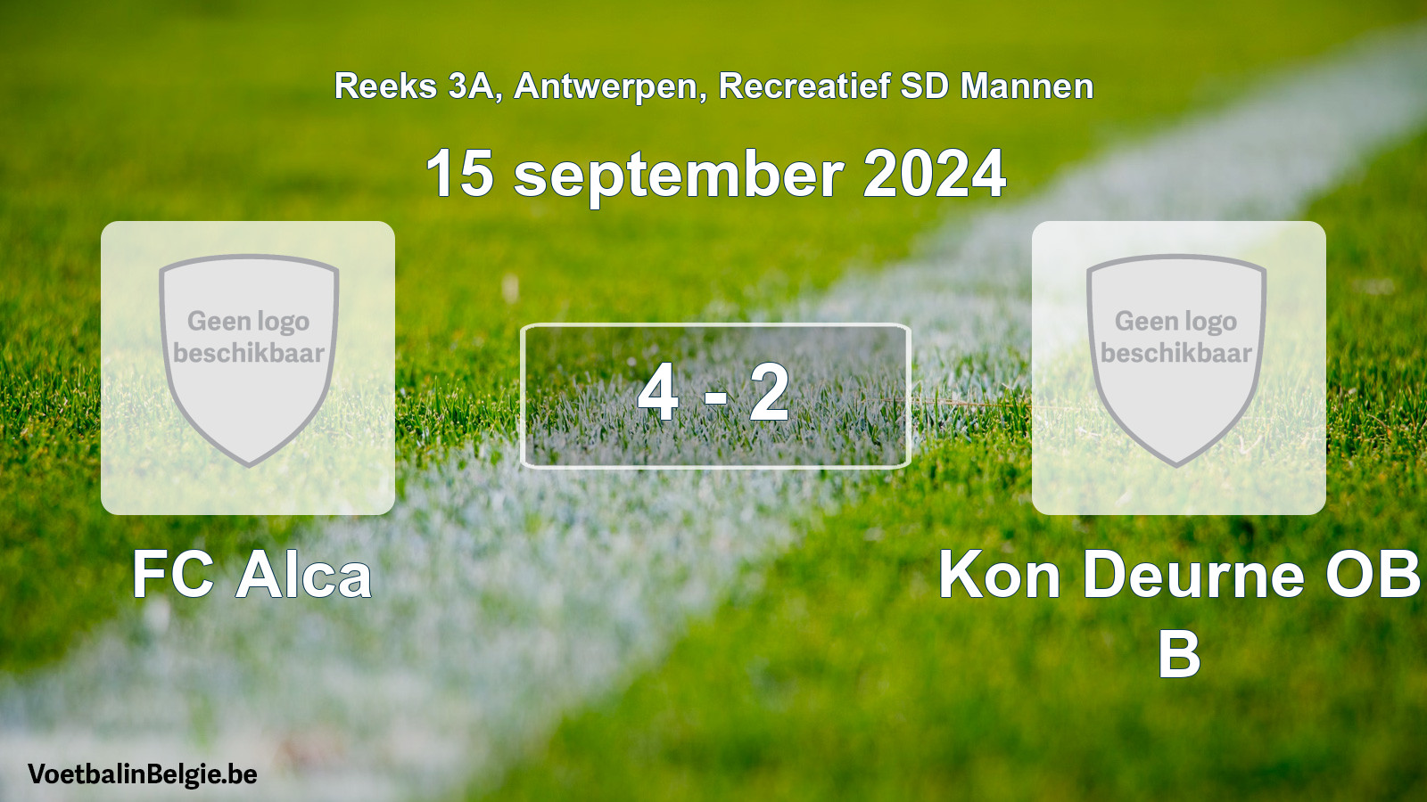 Gespeelde wedstrijd recreatiefvoetbal: FC Alca - Kon Deurne OB B 4 - 2 (15 september 2024)