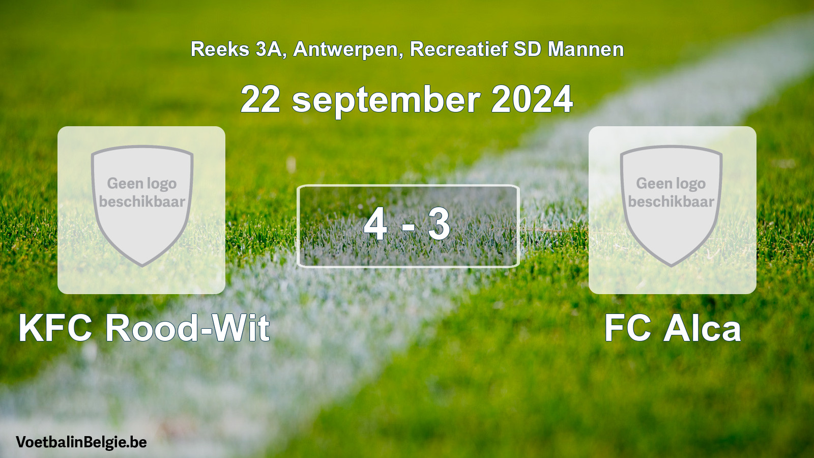 Played match recreational sd men football: KFC Rood-Wit - FC Alca 4 - 3 (22 September 2024)
