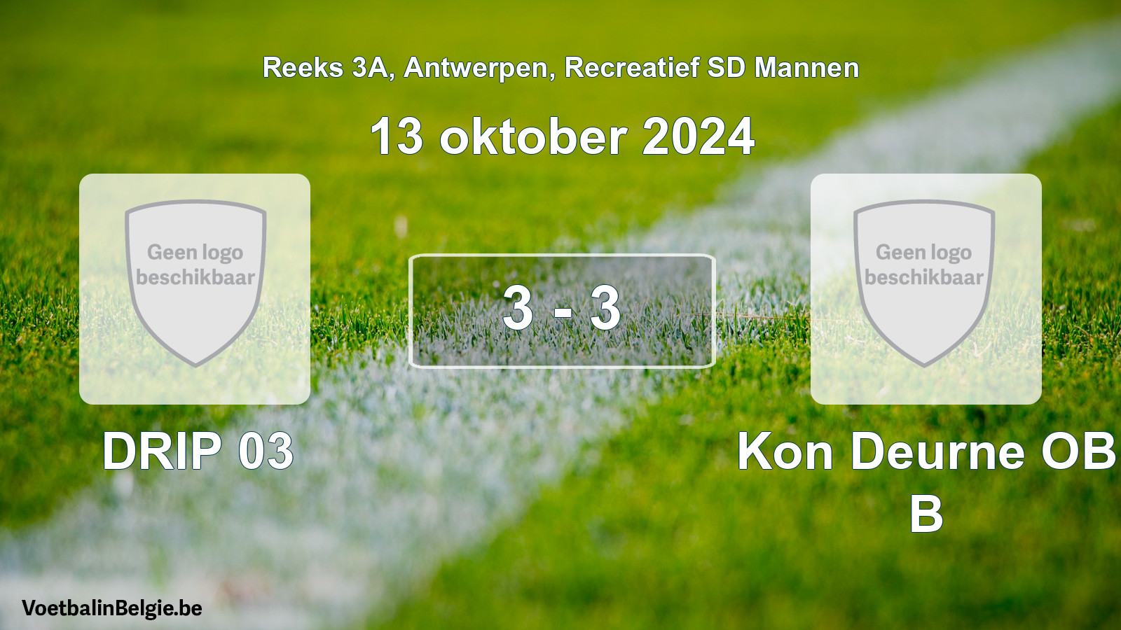 Gespeelde wedstrijd recreatiefvoetbal: DRIP 03 - Kon Deurne OB B 3 - 3 (13 oktober 2024)
