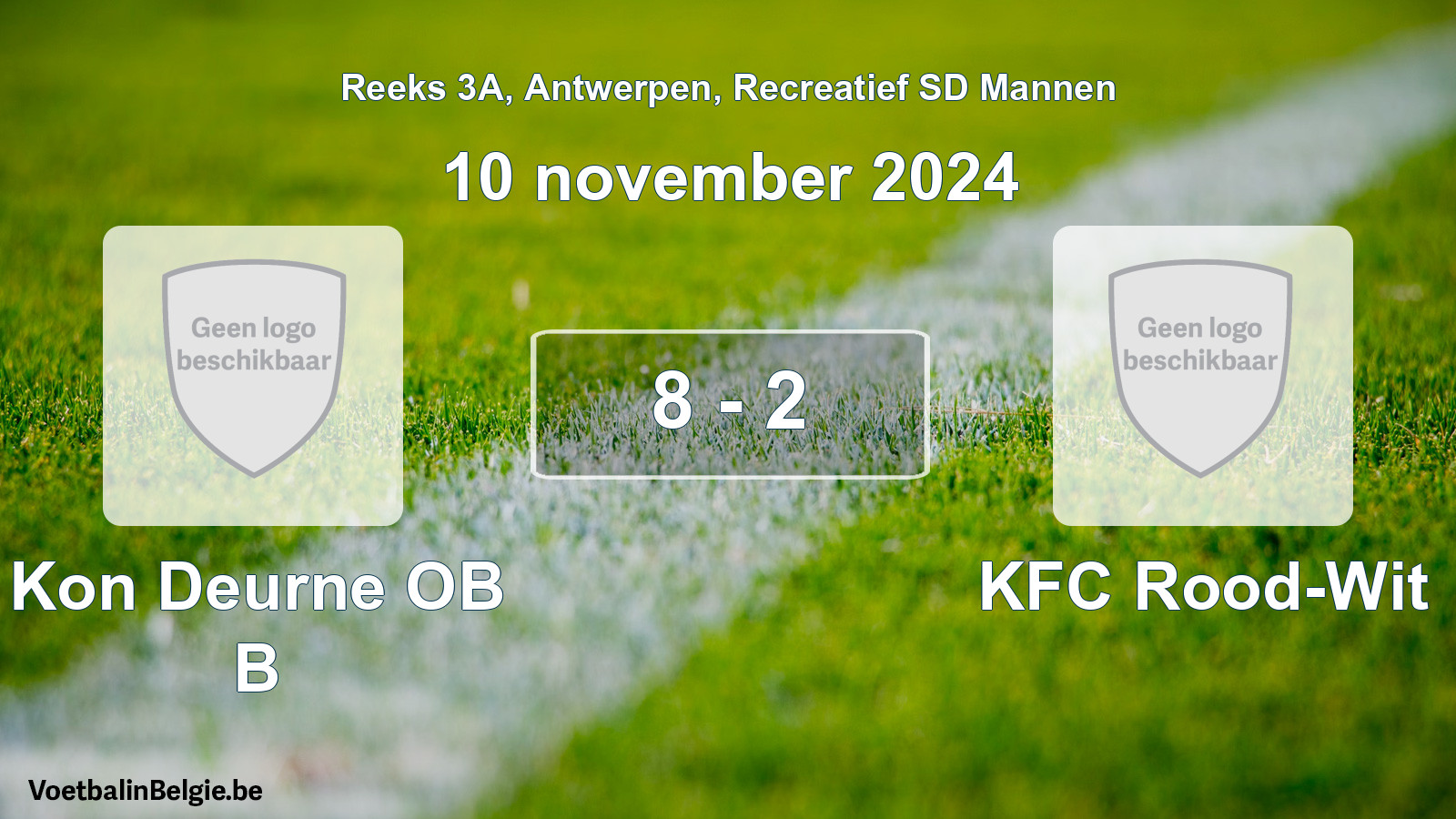 Gespeelde wedstrijd recreatiefvoetbal: Kon Deurne OB B - KFC Rood-Wit 8 - 2 (10 november 2024)