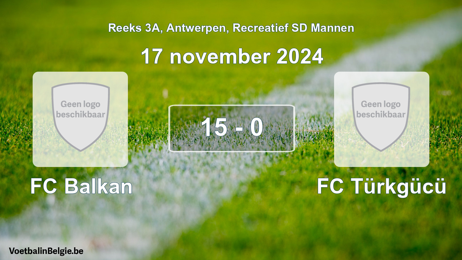 Gespeelde wedstrijd recreatiefvoetbal: FC Balkan - FC Türkgücü 15 - 0 (17 november 2024)