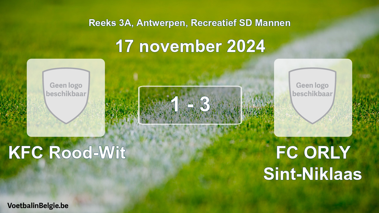 Gespeelde wedstrijd recreatiefvoetbal: KFC Rood-Wit - FC ORLY Sint-Niklaas 1 - 3 (17 november 2024)