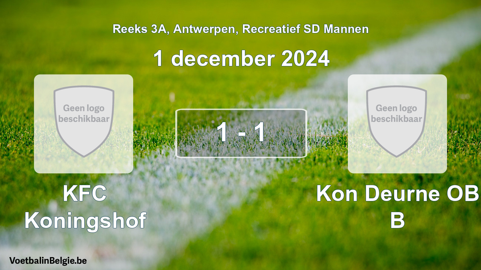 Gespeelde wedstrijd recreatiefvoetbal: KFC Koningshof - Kon Deurne OB B 1 - 1 (1 december 2024)