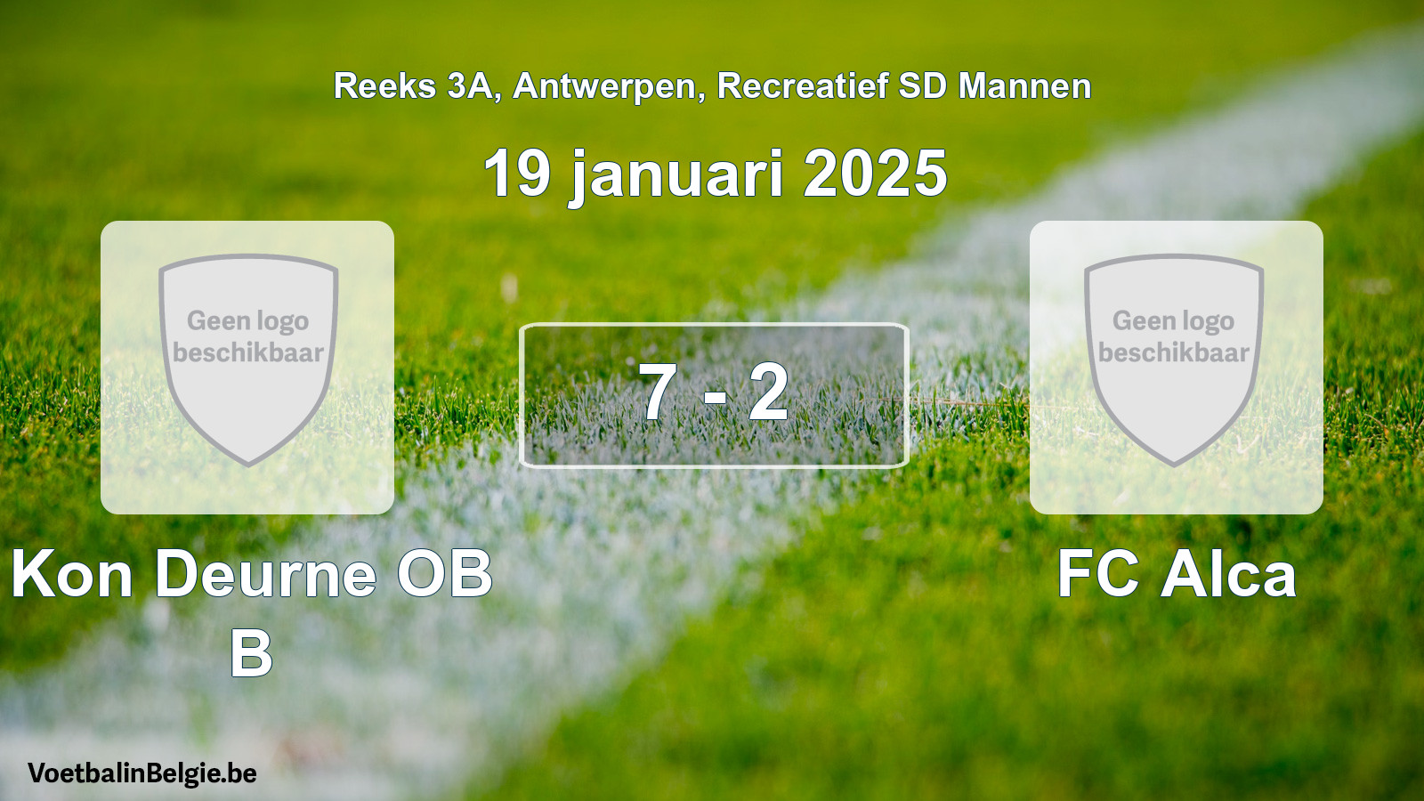Gespeelde wedstrijd recreatiefvoetbal: Kon Deurne OB B - FC Alca 7 - 2 (19 januari 2025)