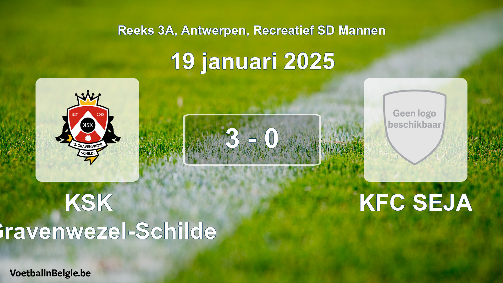 Gespeelde wedstrijd recreatiefvoetbal: KSK 's-Gravenwezel-Schilde - KFC SEJA 3 - 0 (19 januari 2025)