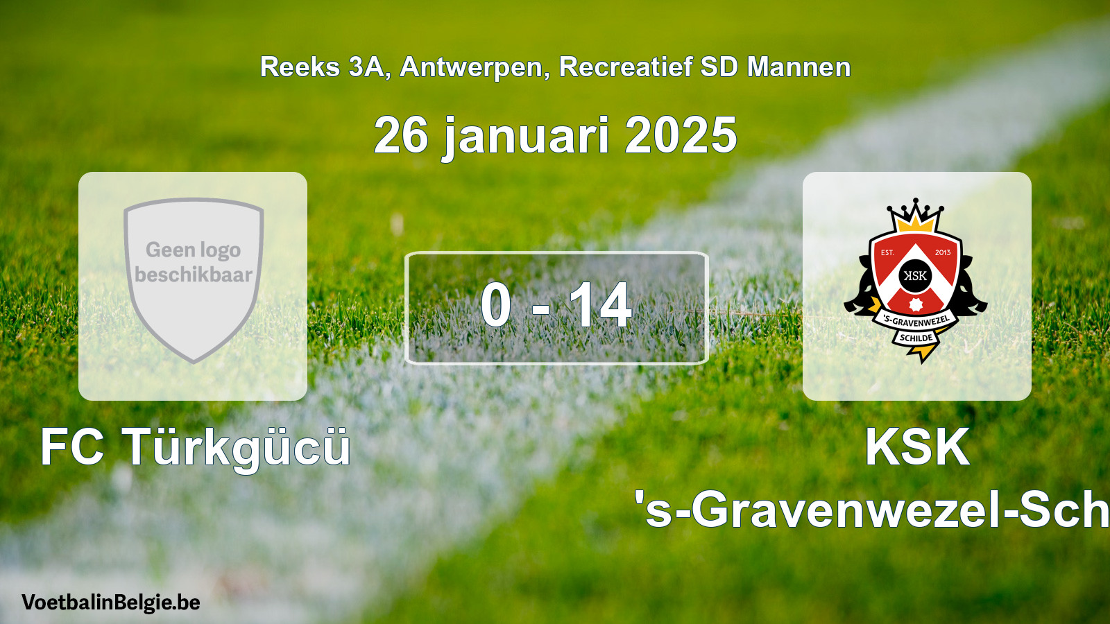 Gespeelde wedstrijd recreatiefvoetbal: FC Türkgücü - KSK 's-Gravenwezel-Schilde 0 - 14 (26 januari 2025)