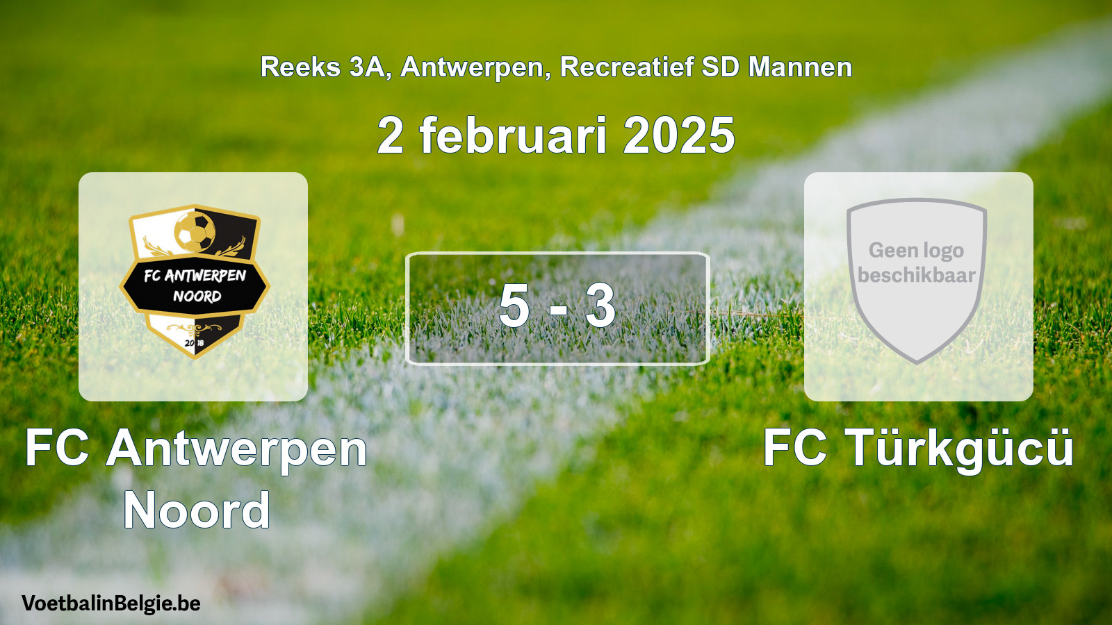 Gespeelde wedstrijd recreatiefvoetbal: FC Antwerpen Noord - FC Türkgücü 5 - 3 (2 februari 2025)