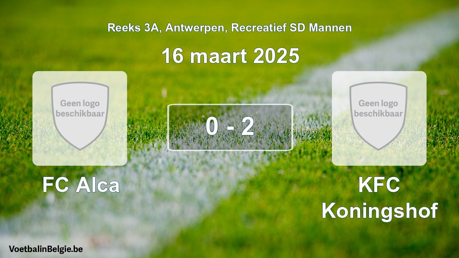 Gespeelde wedstrijd recreatiefvoetbal: FC Alca - KFC Koningshof 0 - 2 (16 maart 2025)