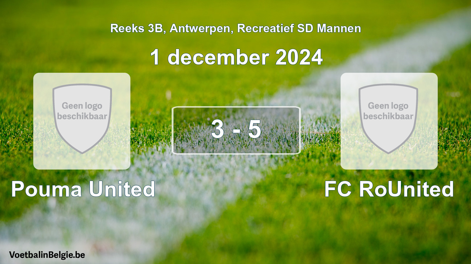 Gespeelde wedstrijd recreatiefvoetbal: Pouma United - FC RoUnited 3 - 5 (1 december 2024)