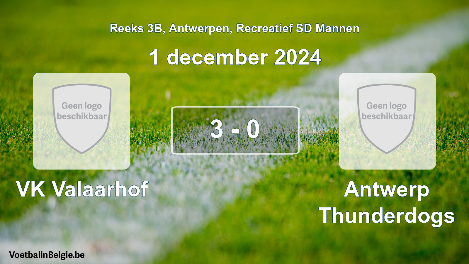Gespeelde wedstrijd recreatiefvoetbal: VK Valaarhof - Antwerp Thunderdogs 3 - 0 (1 december 2024)