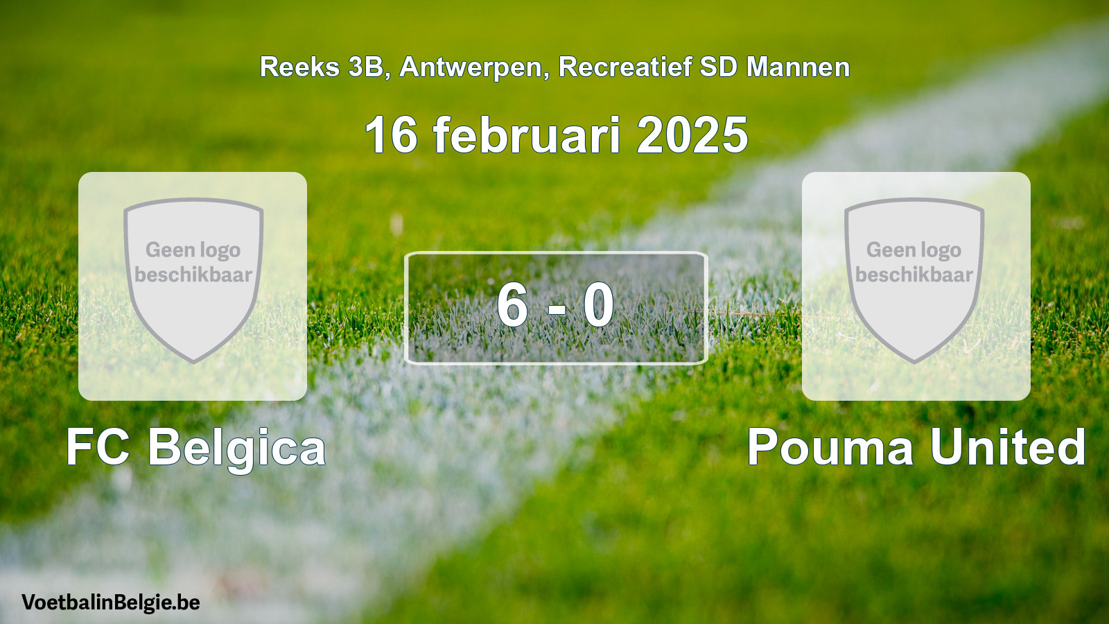 Gespeelde wedstrijd recreatiefvoetbal: FC Belgica - Pouma United 6 - 0 (16 februari 2025)