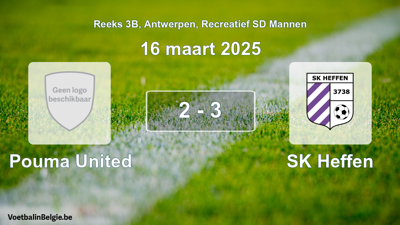 Gespeelde wedstrijd recreatiefvoetbal: Pouma United - SK Heffen 2 - 3 (16 maart 2025)