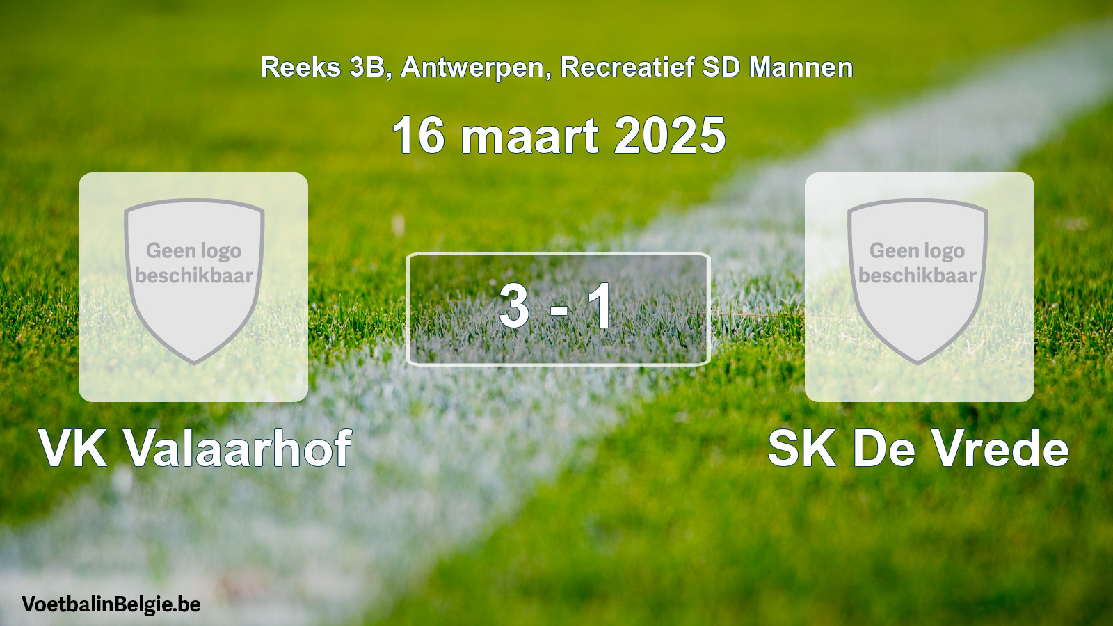 Gespeelde wedstrijd recreatiefvoetbal: VK Valaarhof - SK De Vrede 3 - 1 (16 maart 2025)