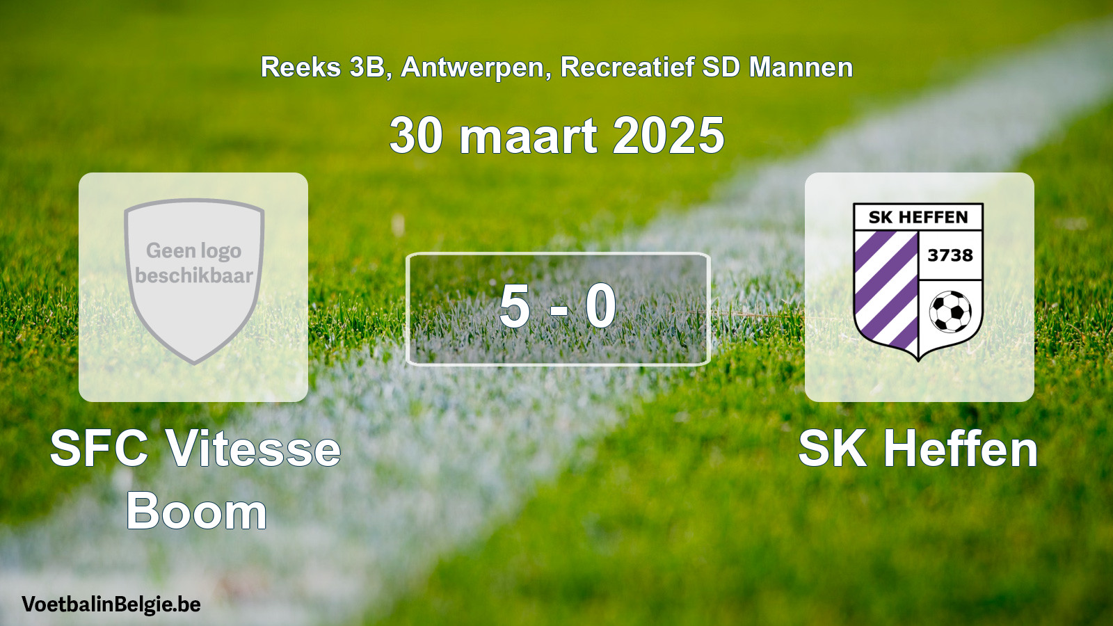 Gespeelde wedstrijd recreatiefvoetbal: SFC Vitesse Boom - SK Heffen 5 - 0 (30 maart 2025)