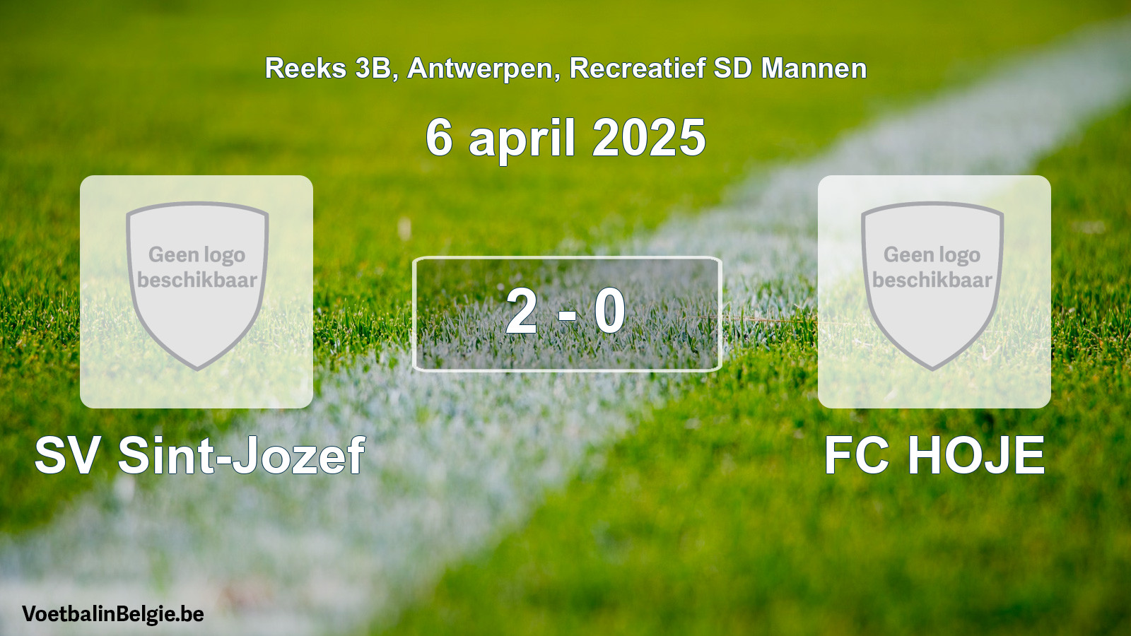 Gespeelde wedstrijd recreatiefvoetbal: SV Sint-Jozef - FC HOJE 2 - 0 (6 april 2025)