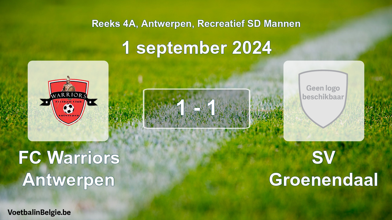 Gespeelde wedstrijd recreatiefvoetbal: FC Warriors Antwerpen - SV Groenendaal 1 - 1 (1 september 2024)