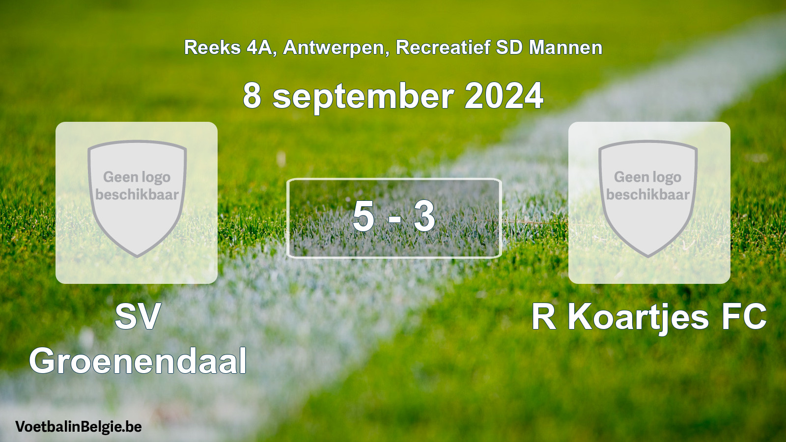 Gespeelde wedstrijd recreatiefvoetbal: SV Groenendaal - R Koartjes FC 5 - 3 (8 september 2024)