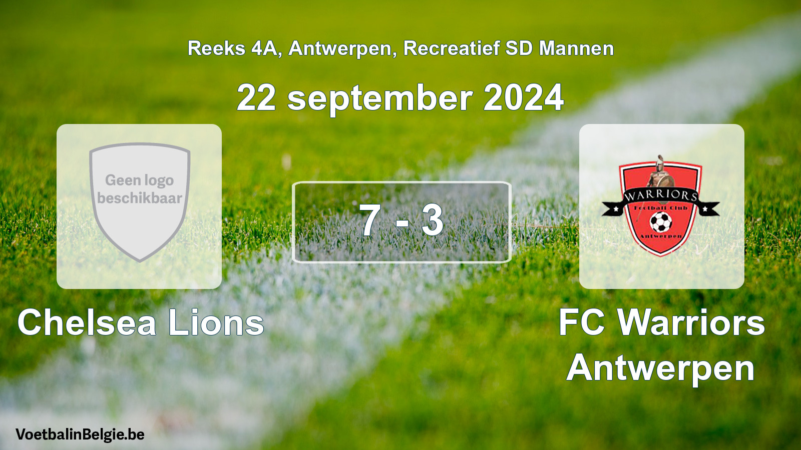 Gespeelde wedstrijd recreatiefvoetbal: Chelsea Lions - FC Warriors Antwerpen 7 - 3 (22 september 2024)