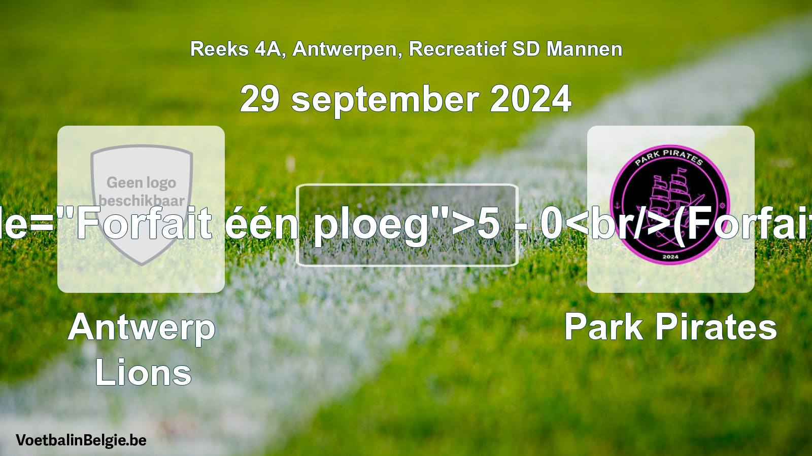 Forfait gegeven: Antwerp Lions - Park Pirates 5 - 0 (29 september 2024)
