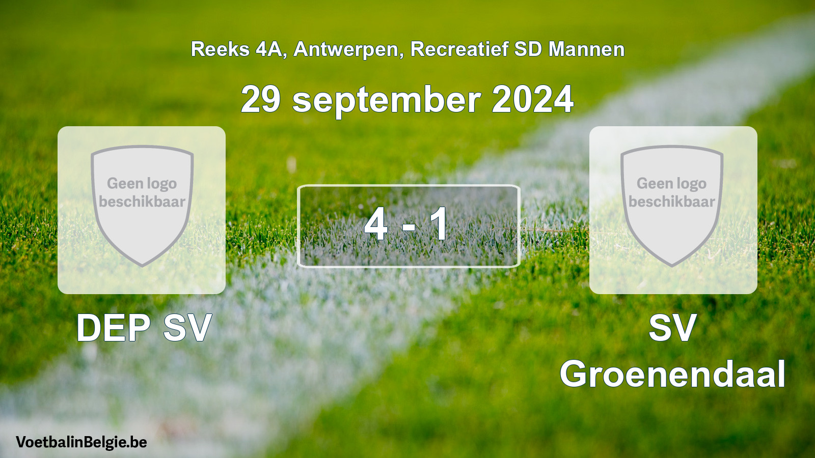 Gespeelde wedstrijd recreatiefvoetbal: DEP SV - SV Groenendaal 4 - 1 (29 september 2024)