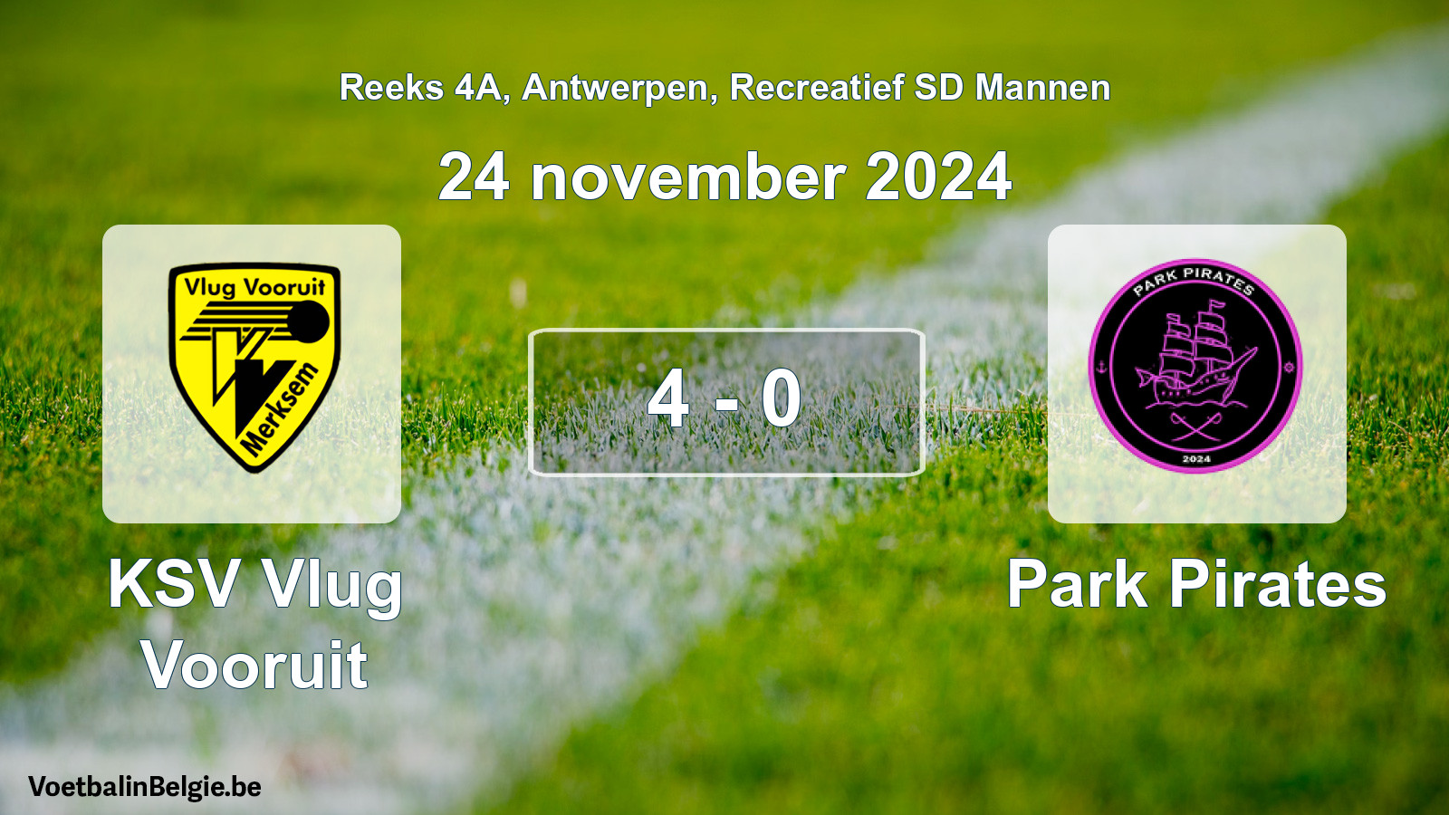 Played match recreational sd men football: KSV Vlug Vooruit - Park Pirates 4 - 0 (24 November 2024)