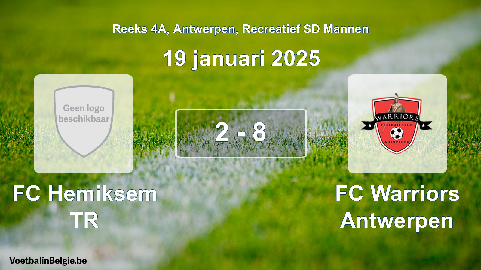 Gespeelde wedstrijd recreatiefvoetbal: FC Hemiksem TR - FC Warriors Antwerpen 2 - 8 (19 januari 2025)