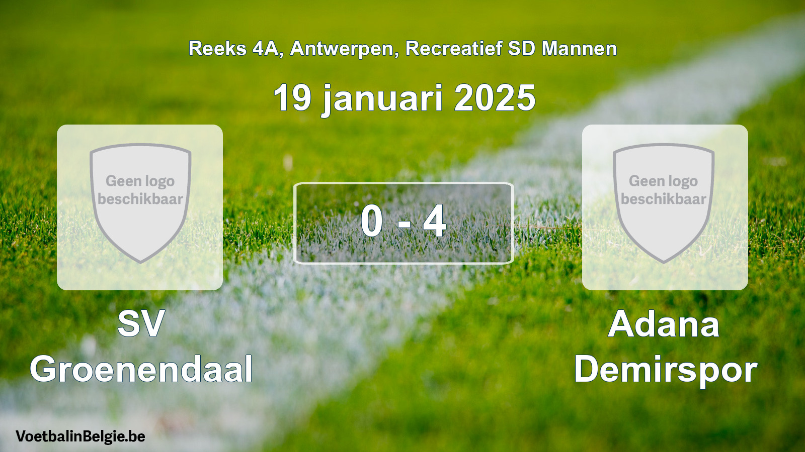 Gespeelde wedstrijd recreatiefvoetbal: SV Groenendaal - Adana Demirspor 0 - 4 (19 januari 2025)